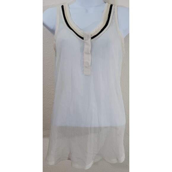 Miss Me Cream Sheer Henley Tank Top Small Lightweight Rounded Hem Soft Flowy - Picture 1 of 5